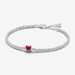 Le Bracelet Pandora, Tennis Coeur rouge Scintillant , en argent 925/1000, 590041C02