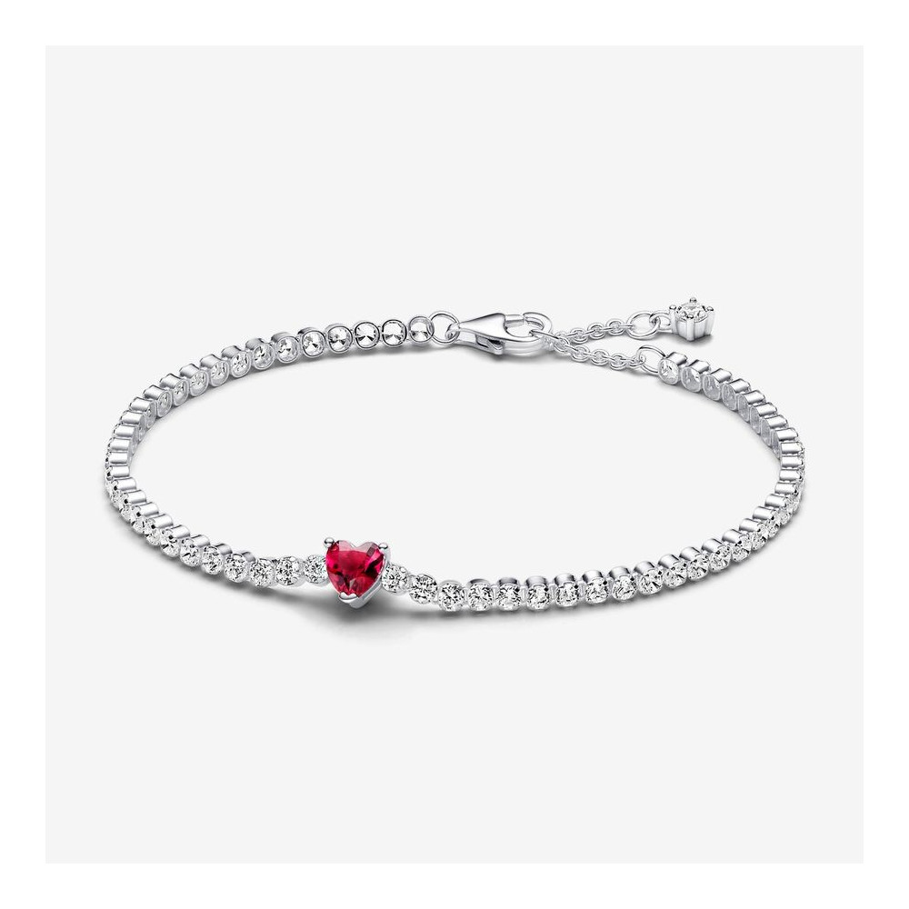 Le Bracelet Pandora, Tennis Coeur rouge Scintillant , en argent 925/1000, 590041C02