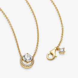 Le Collier pendentif Pandora, halo rond scintillant, en métal doré or jaune 585/1000, 361174C01-45.