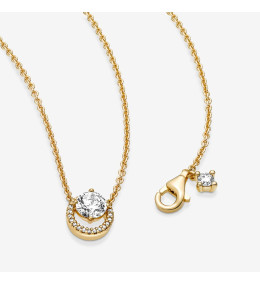 Le Collier pendentif Pandora, halo rond scintillant, en métal doré or jaune 585/1000, 361174C01-45.