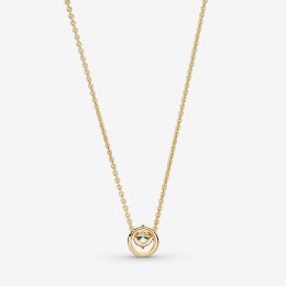 Le Collier pendentif Pandora, halo rond scintillant, en métal doré or jaune 585/1000, 361174C01-45.