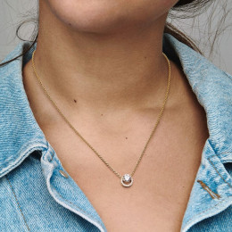 Le Collier pendentif Pandora, halo rond scintillant, en métal doré or jaune 585/1000, 361174C01-45.