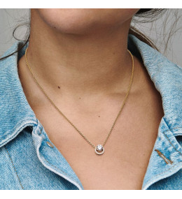 Le Collier pendentif Pandora, halo rond scintillant, en métal doré or jaune 585/1000, 361174C01-45.