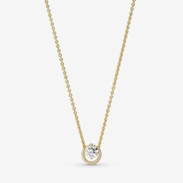 Le Collier pendentif Pandora, halo rond scintillant, en métal doré or jaune 585/1000, 361174C01-45.