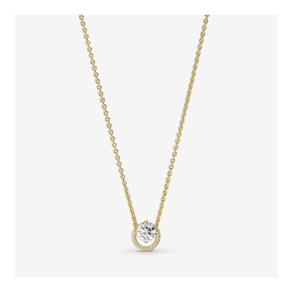 Le Collier pendentif Pandora, halo rond scintillant, en métal doré or jaune 585/1000, 361174C01-45.