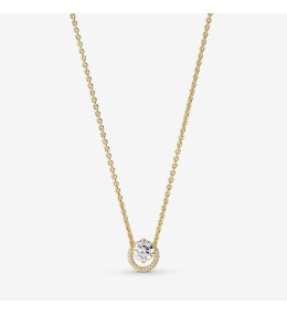 Le Collier pendentif Pandora, halo rond scintillant, en métal doré or jaune 585/1000, 361174C01-45.