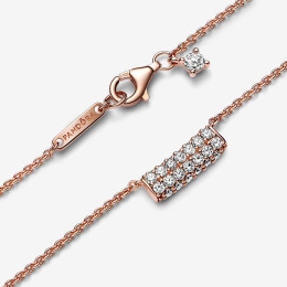 Le Collier Pandora Timeless, barre double barre pavée, en métal doré or rose 585/1000, 382621C01-45.