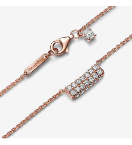 Le Collier Pandora Timeless, barre double barre pavée, en métal doré or rose 585/1000, 382621C01-45.