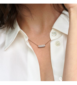 Le Collier Pandora Timeless, barre double barre pavée, en métal doré or rose 585/1000, 382621C01-45.