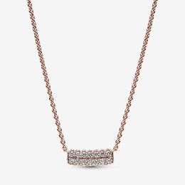 Le Collier Pandora Timeless, barre double barre pavée, en métal doré or rose 585/1000, 382621C01-45.