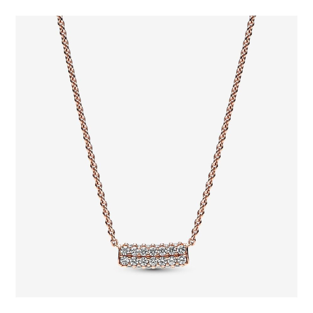 Le Collier Pandora Timeless, barre double barre pavée, en métal doré or rose 585/1000, 382621C01-45.