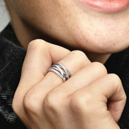 La Bague Pandora, lignes brillantes et scintillantes, argent 925/1000, 190919CZ.