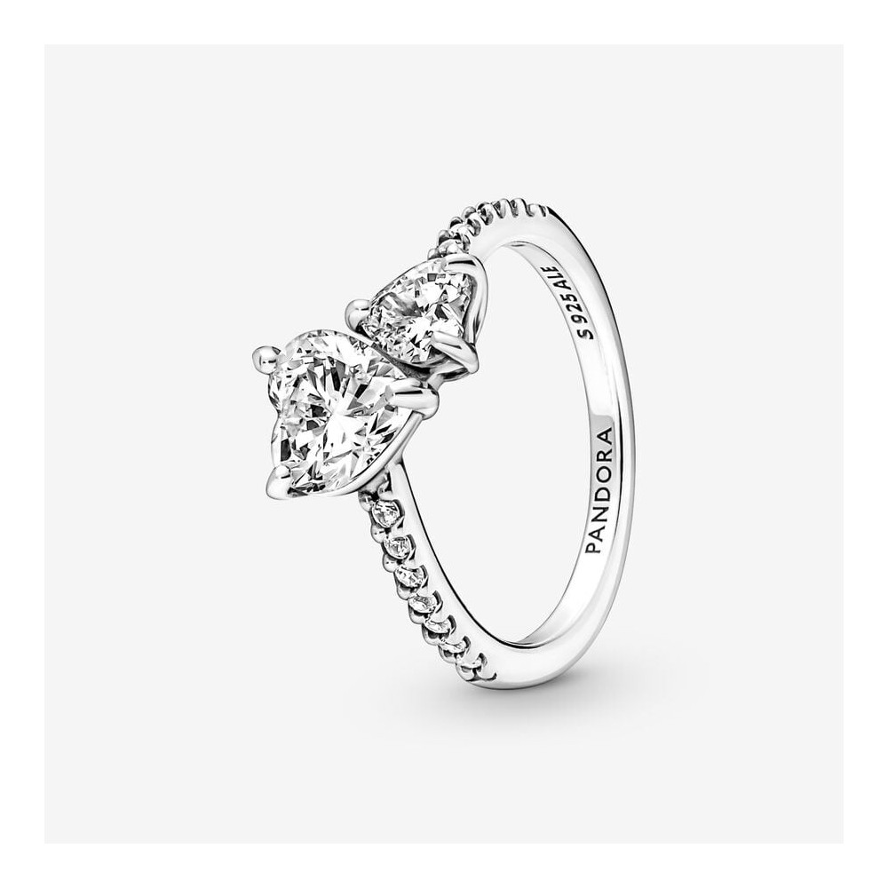 Bague Pandora, Scintillante Double Coeur, en argent 925/1000 191198C01