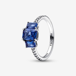 La Bague Pandora, Trois Pierres Bleues Rectangulaires Étincelantes, en argent 925/1000, 192389C01.