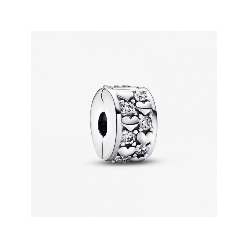 Le Charm clip, Pandora moments, coeurs brillants, en argent 925/1000, 792235C01.