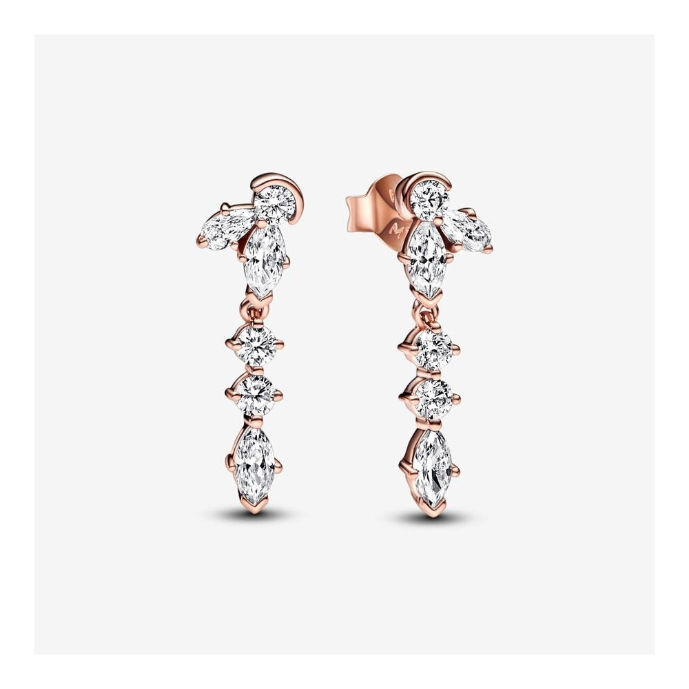 Les Boucles d'oreilles Pendantes Pandora, Grappe d'Herbier Scintillantes en doré rose 585/1000, 282404C01.