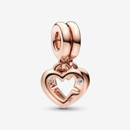 Le Charm pendentif Pandora, Séparable Cœurs de Sœurs Entrelacés, doré or rose 585/1000, 789538C01.