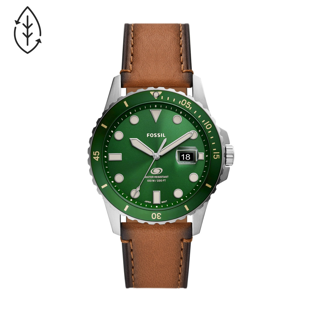 La Montre Fossil Blue, à trois aiguilles avec date en cuir écoresponsable, beige, FS5946 La Montre Fossil Blue, à trois aiguilles avec date en cuir écoresponsable, beige, FS5946