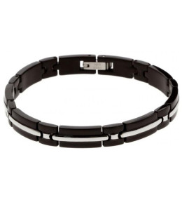 Bracelet Acier TRINIDAD 8mm Bicolore PVD Noir 21cm, Rochet B042281