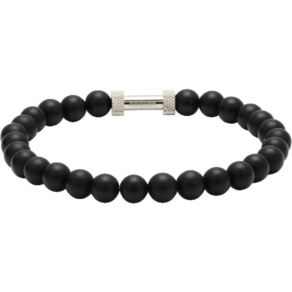 Bracelet ZEN Perles 6mm Agate noire et Acier moleté, Rochet B266001