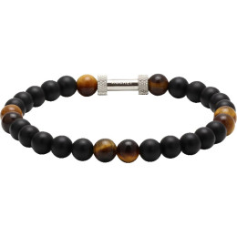 Bracelet ZEN Perles 6mm Agate Noires Quartz Oeil de Tigre Acier Moleté, Rochet B26600103