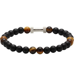Bracelet ZEN Perles 6mm Agate Noires Quartz Oeil de Tigre Acier Moleté, Rochet B26600103