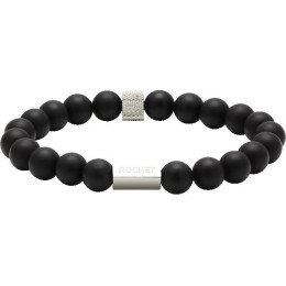 Le Bracelet ZEN Perles de 8mm, Agate noire et Acier moleté, ROCHET, B286001