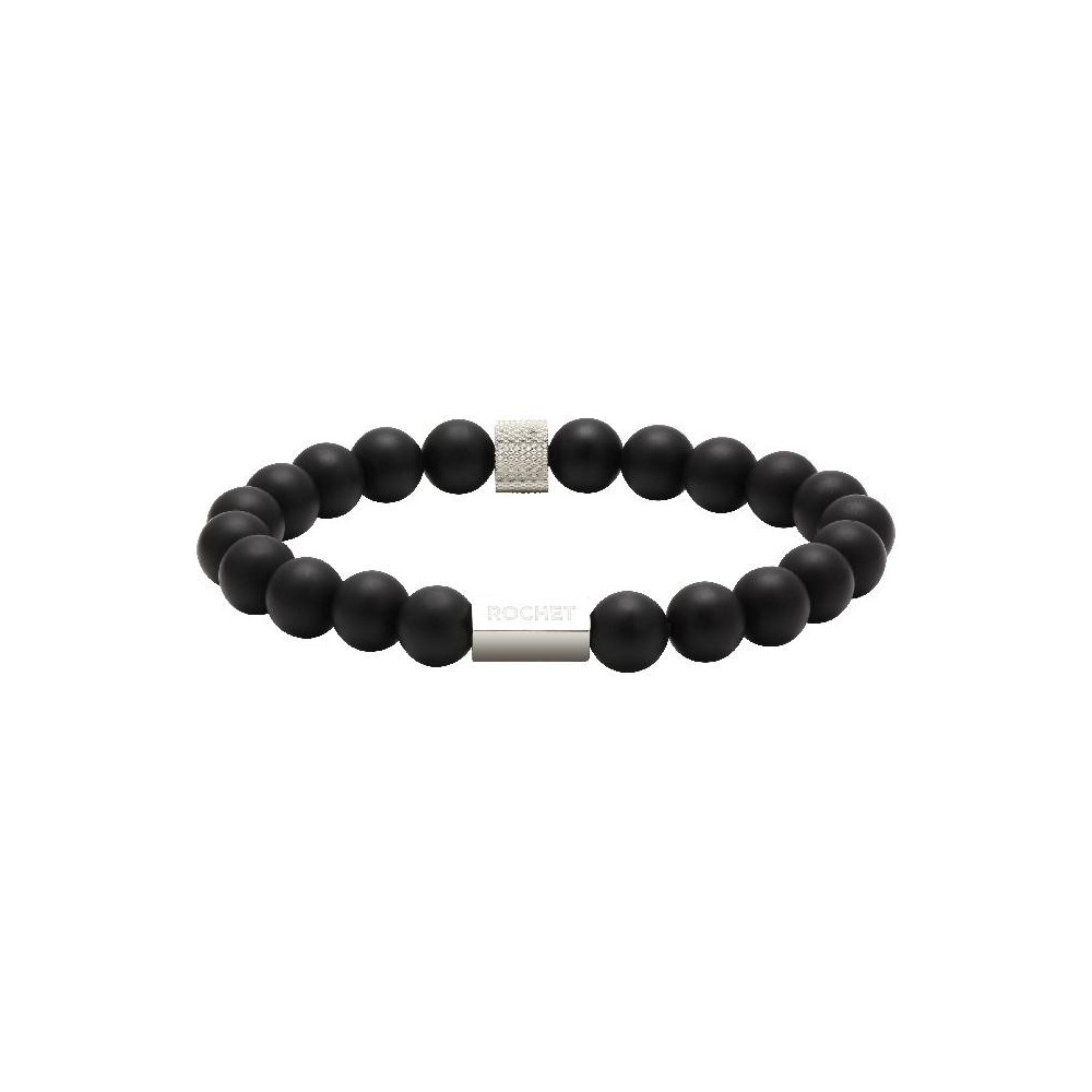 Le Bracelet ZEN Perles de 8mm, Agate noire et Acier moleté, ROCHET, B286001
