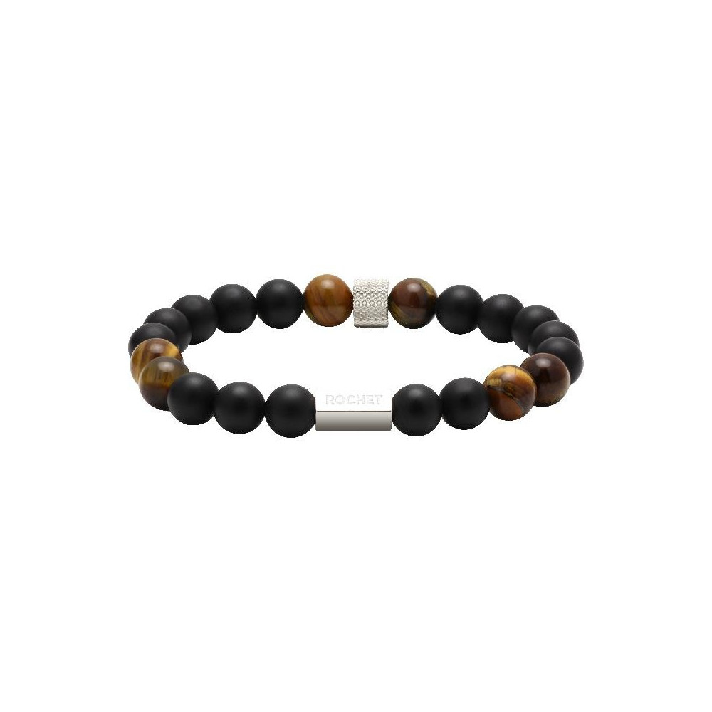 Le Bracelet ZEN, Perles de 8mm Agate Noires, Quartz Oeil de Tigre Acier Molet, ROCHET, B28600103