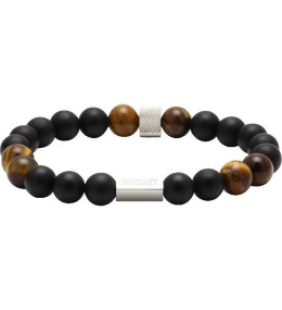 Le Bracelet ZEN, Perles de 8mm Agate Noires, Quartz Oeil de Tigre Acier Molet, ROCHET, B28600103