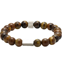 Bracelet ZEN Perles 8mm Quartz Oeil de tigre et Acier moleté, Rochet B286003