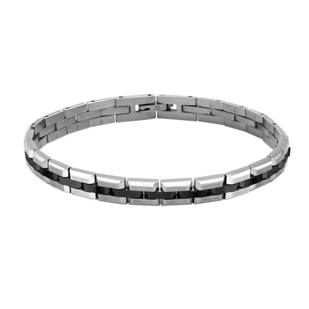 Bracelet Acier satiné FACTORY 7mm Bicolore PVD Noir, Rochet HB0282