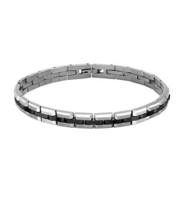 Bracelet Acier satiné FACTORY 7mm Bicolore PVD Noir, Rochet HB0282