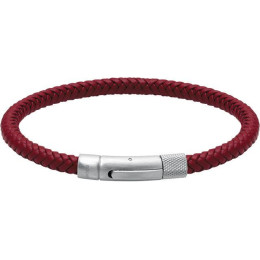 Le Bracelet DRIVER 28mm, Acier satiné et Cuir tressé, 4.5mm Rouge, ROCHET, HB145005