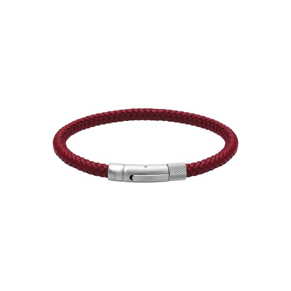 Le Bracelet DRIVER 28mm, Acier satiné et Cuir tressé, 4.5mm Rouge, ROCHET, HB145005