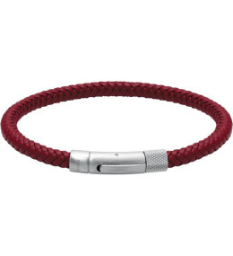 Le Bracelet DRIVER 28mm, Acier satiné et Cuir tressé, 4.5mm Rouge, ROCHET, HB145005