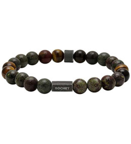 Bracelet ZEN Perles 8mm Jaspe verte, Oeil de tigre et Acier Vintage, Rochet HB2808