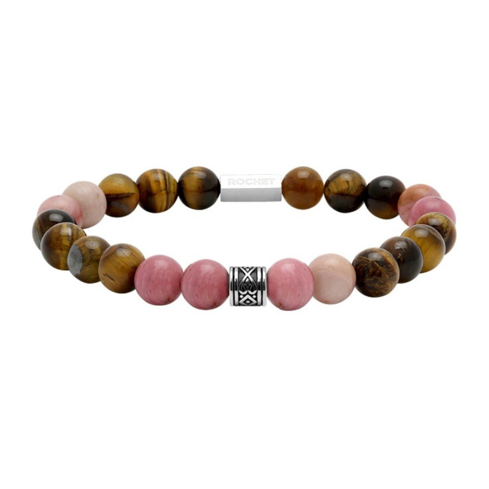 Bracelet ZEN Perles 8mm Oeil de tigre, rhodochrosite et Acier, Rochet HB2888010