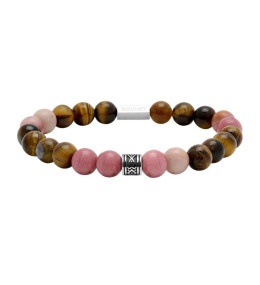 Bracelet ZEN Perles 8mm Oeil de tigre, rhodochrosite et Acier, Rochet HB2888010