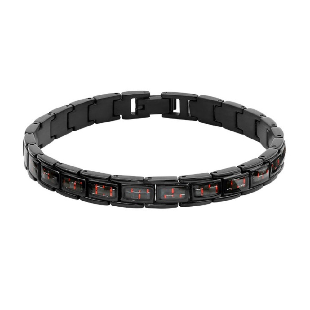 Bracelet Acier/Carbone rouge MERCURY 8mm Acier 21cm, Rochet HB4782
