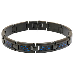 Bracelet Acier MERCURY 10,5mm PVD Noir, carbone et fil bleu 21,5cm, Rochet HB5331916