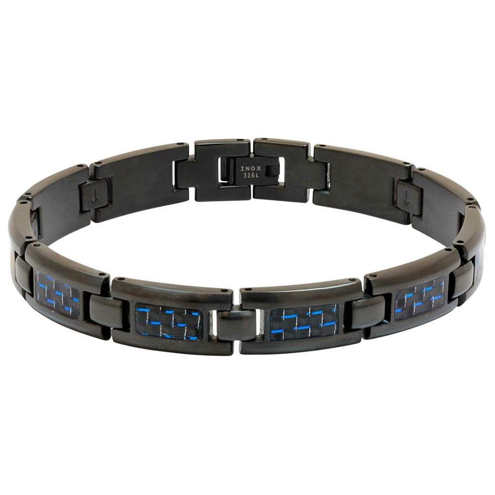 Bracelet Acier MERCURY 10,5mm PVD Noir, carbone et fil bleu 21,5cm, Rochet HB5331916