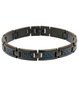 Bracelet Acier MERCURY 10,5mm PVD Noir, carbone et fil bleu 21,5cm, Rochet HB5331916