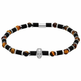 Bracelet élastique SKULL 4 mm Acier, silicone et Oeil de tigre, Rochet HB55403