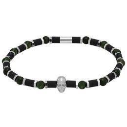 Bracelet élastique SKULL 4 mm Acier, silicone et Pierre de lave verte, Rochet HB55408