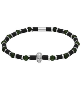 Bracelet élastique SKULL 4 mm Acier, silicone et Pierre de lave verte, Rochet HB55408