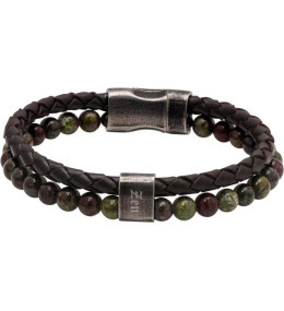 Bracelet KARMA 5mm Cuir tressé Marron et perles Jaspe verte, Rochet HB562208