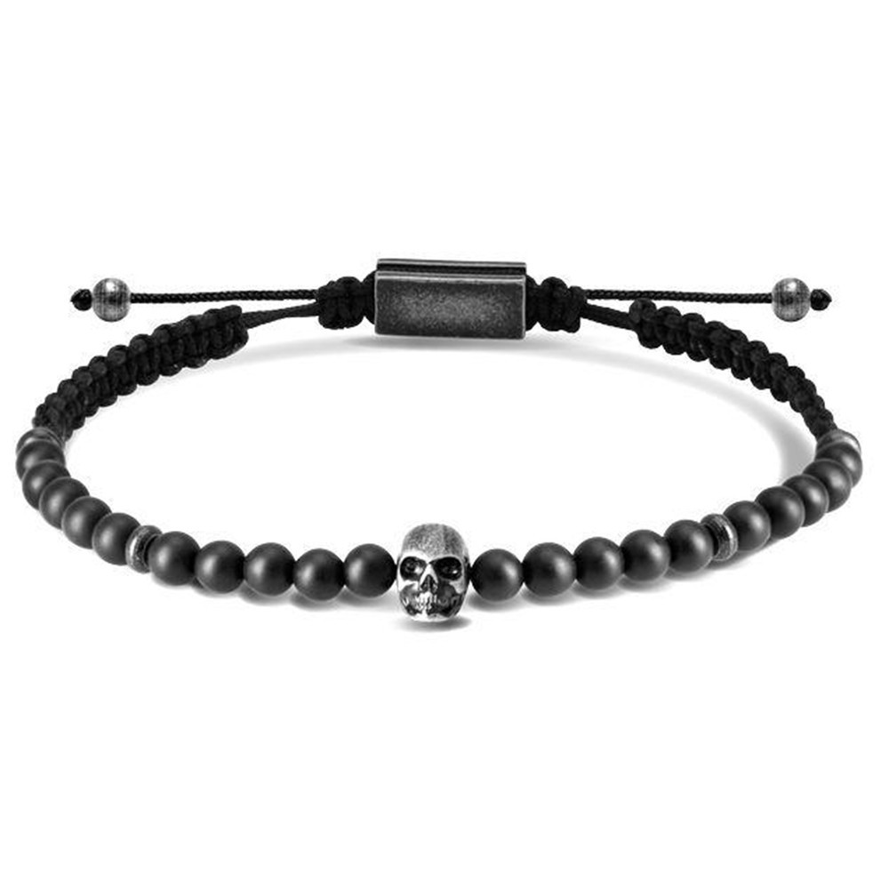 Bracelet SKULL perles Acier vintage Tête de mort et Agate Noire, Rochet HB70401