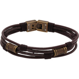Bracelet TOTEM PVD Jaune vintage, Cuir et Cordon coton Marron 21cm, Rochet HB7303