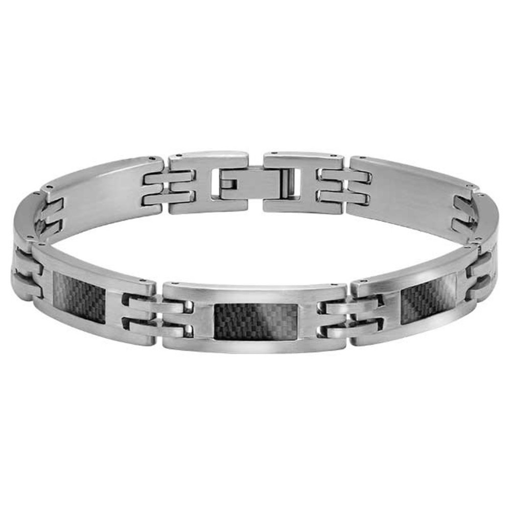 Bracelet Acier APOLLO 9mm Acier satiné/Carbone Noir 21cm, Rochet HB7901